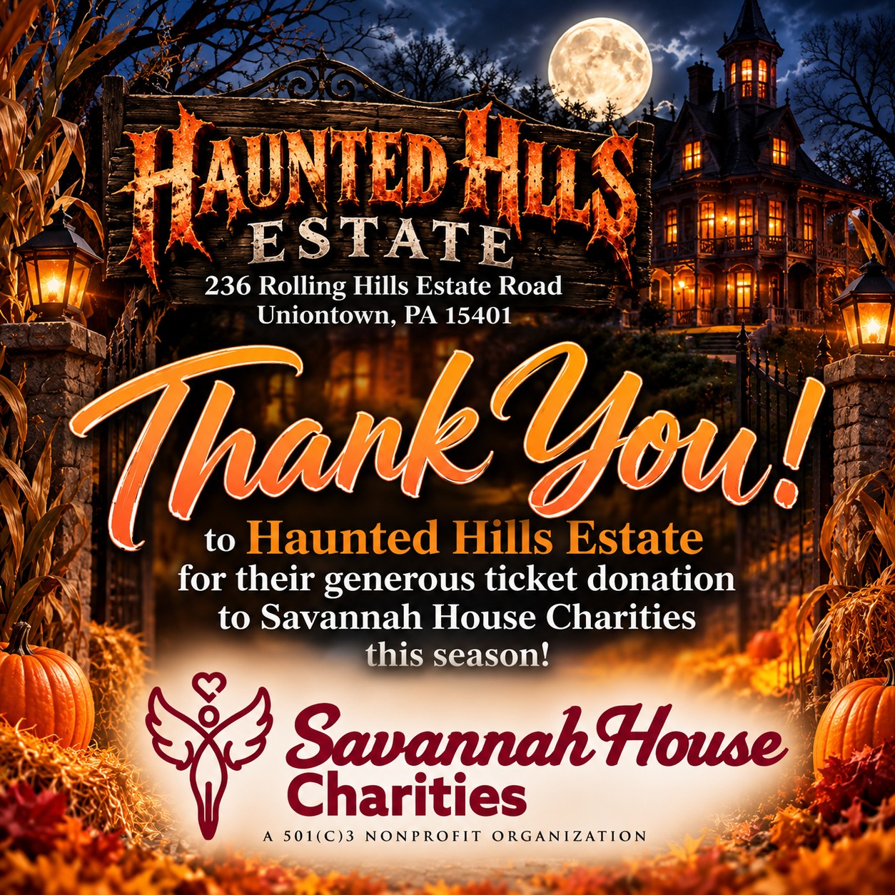 Haunted Hills Estate Thank You Poster